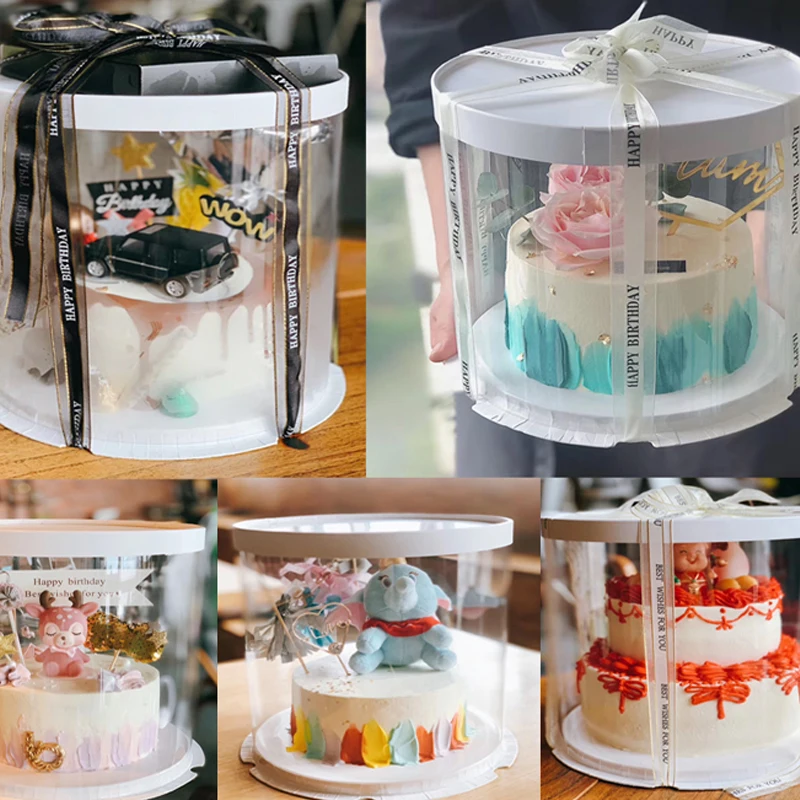 Clear Round Cake Box DIY Baking Dessert Flower Gifts Packing Box (without Ribbon) For Christmas Wedding Birthday Party Cake Case