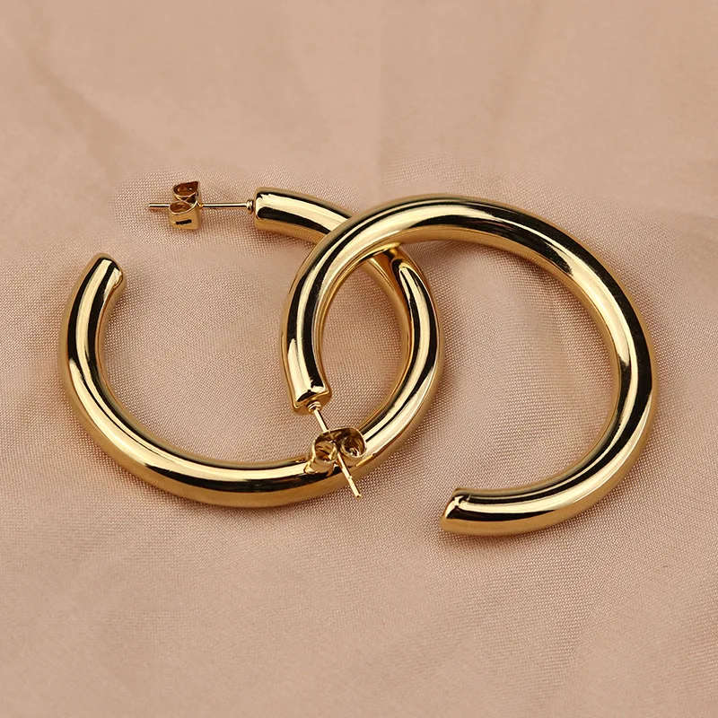 Big Round Stainless Steel Hoop Earrings For Women Men Minimalist Gold Color Circle Earrings Punk Hiphop Party Jewelry