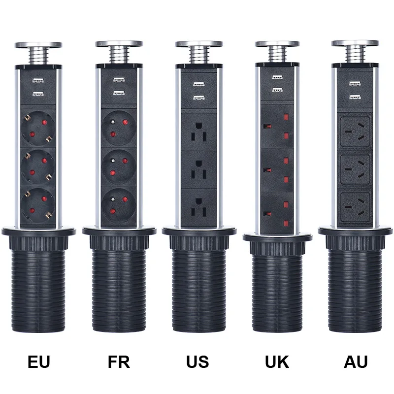 Nowy 2/3 wysuwana listwa elektryczna kuchnia ukryte stół z USB 16A AC220V ue FR wielkiej brytanii US AU standardowy wtyczka zasilania