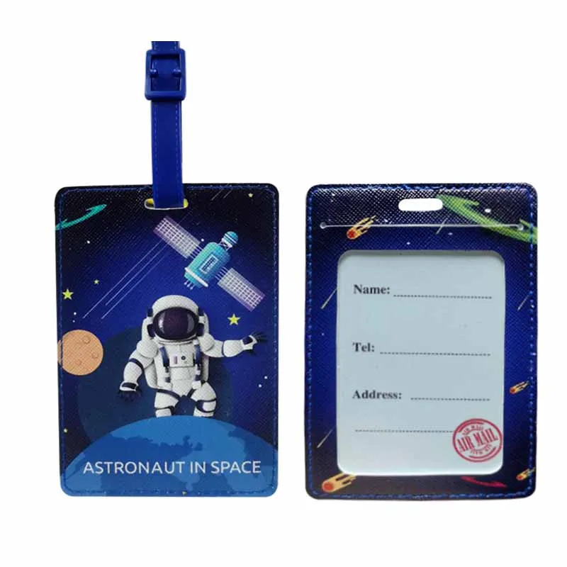 Cute Space Astronaut Luggage Tag Women Men Travel Accessories PU Suitcase ID Address Holder Baggage Boarding Tag Portable Label