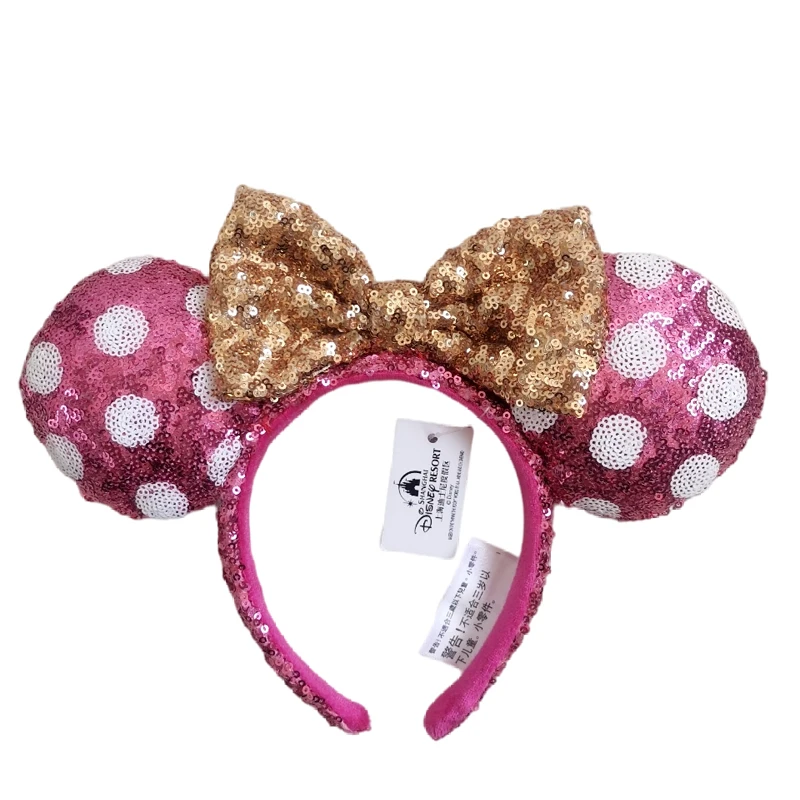 Diadema de orejas de Mickey Mouse de Disney para adultos y niños, diadema de felpa con lazo grande, punto de onda, disfraz de Cosplay, regalo