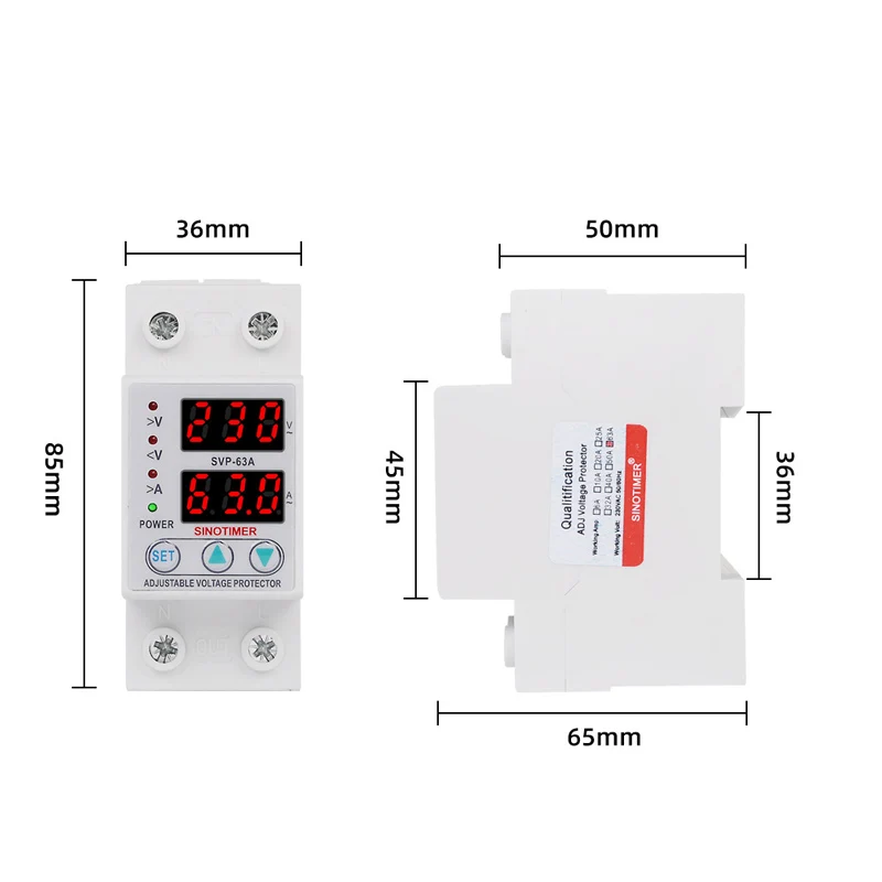 Top Vendor 63A 220V 230V Over And Under Voltage Relay Protector Overvoltage Protection Overvoltage Current Adjustable Gauge