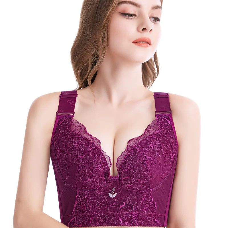 Big Size Womens Bra Full cup Lace Embroidery Breathable Bra Push UpLingerie C D E Thin Cup