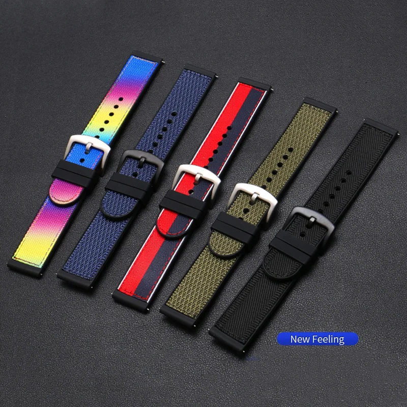 PEIYI 20mm 22mm Nylon +Siliocne strap For Samsung Galaxy watch active2 Amazfit2S/GTR/GTS Bracelet Quick release