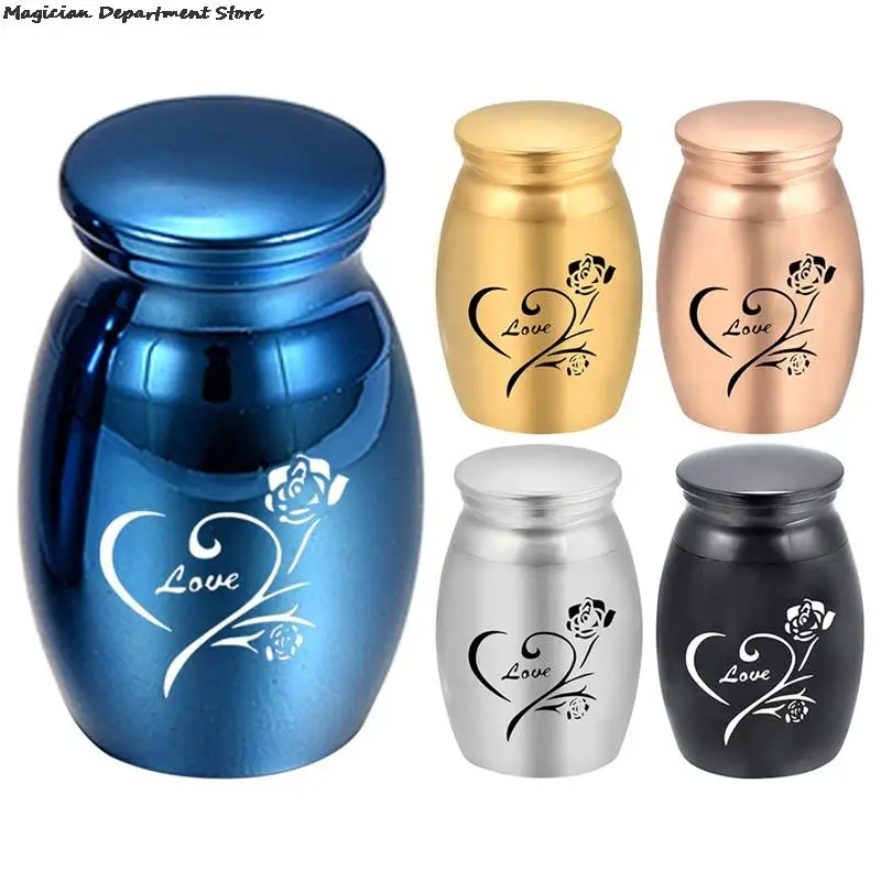 Lover Pet Urn Commemorative Storage Urn Metal Lid Love Rose Pattern Mini Easy-to-carry Luxury Rose Gold Solemn Black Decoration