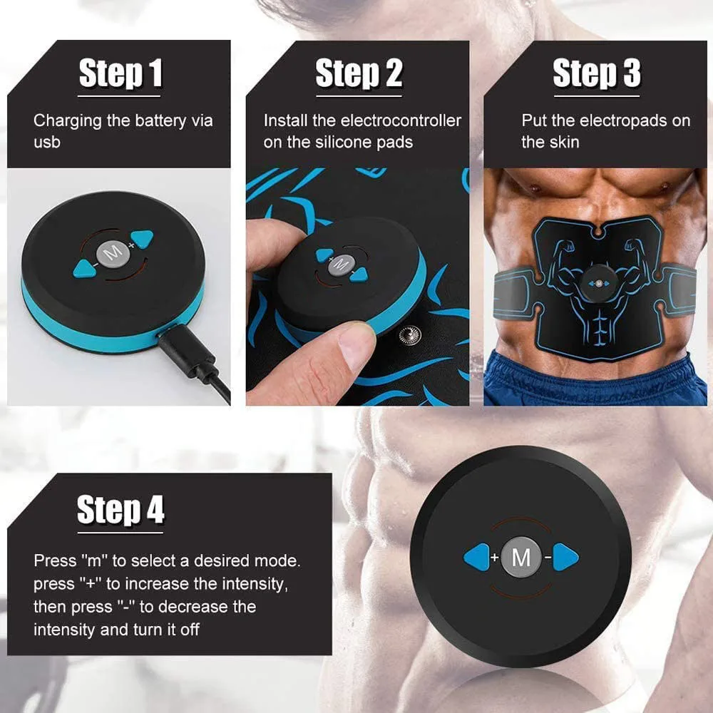 Muscle Stimulator EMS Abs Trainer Fitness Training Gear Abdominal Muscles Toner with USB Rechargeable Workout Equipment Machine