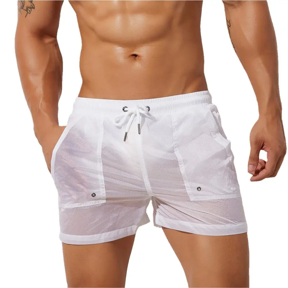 2022 New Summer Board Shorts Mens Beach Surfing Shorts Sexy Transparent Nylon Quick-dry Shorts Aquatics Gyms Bathe Swim Shorts