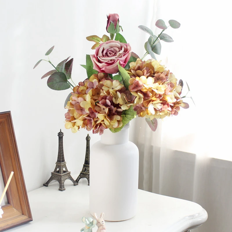 Künstliche Blumen Seide Hortensienvase für Heimdekoration Zubehör Hochzeit dekorative gefälschte Pflanzen Weihnachtsgirlande Material – Detail 14