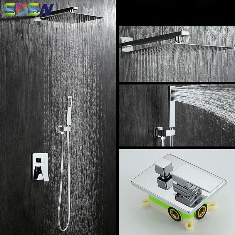 

Bathroom Shower Set SDSN Concealed Bathroom Shower System Copper Brass Bathtub Mixer Faucet 8`` 10`` 12`` Rainfall Shower Head