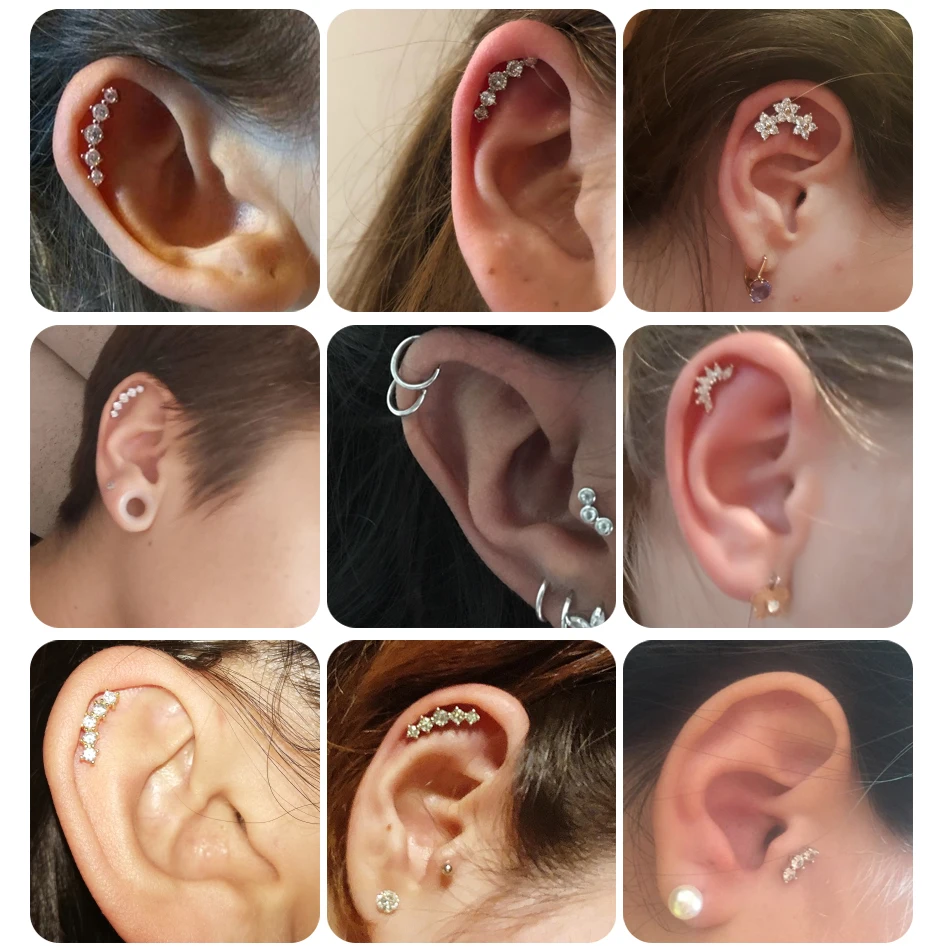 1PC Cross Star Moon Flower CZ Tragus Cartilage Piercings Ear Stud Helix Piercings Crystal Daith Rook Earrings Women Jewelry 16G