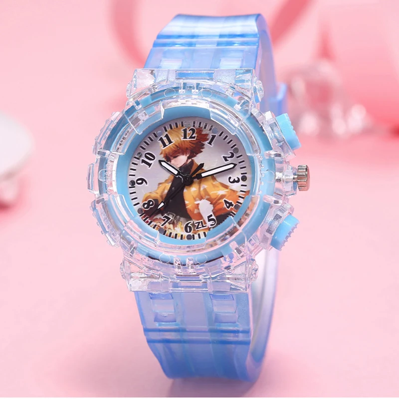 Anime LED Luminous Children\'s Watch Boys and Girls Watches Kawaii Cute Plastic Stainless Steel Products