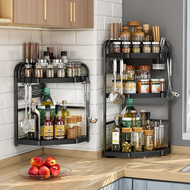 2/3 Layer Kitchen Stainless Steel Corner Storage Rack Spice Rack Knife Storage Holder  Seasoning Shelf Rack  Kitchen Accessories