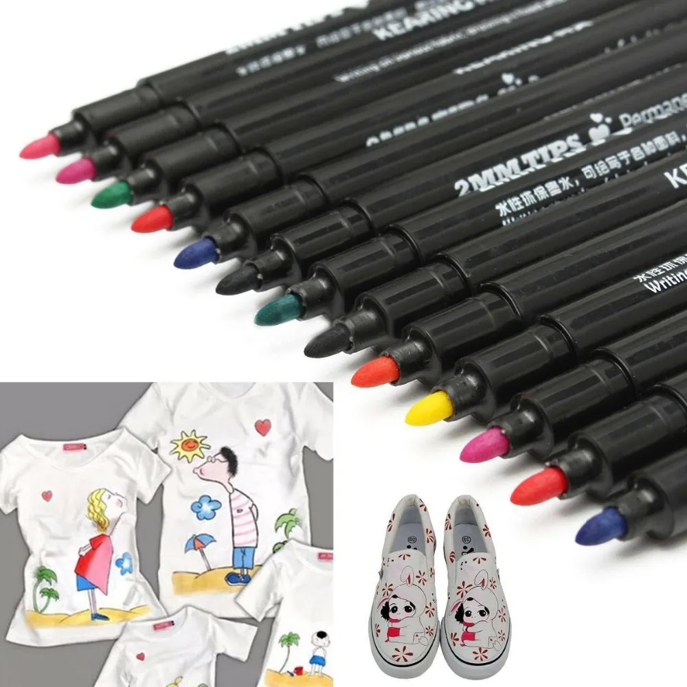 10 pçs canetas marcadoras de tecido canetas de pintura permanente para diy roupas têxteis camiseta sapatos retalhos artesanato acessórios de costura