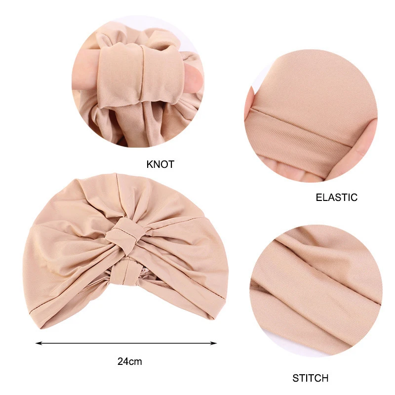 Indian Women Modal Cotton Pleated Hat Chemo Hair Loss Cancer Turban Bonnet Head Scarf Wrap Strech Bandana Cover Beanie Arab Cap