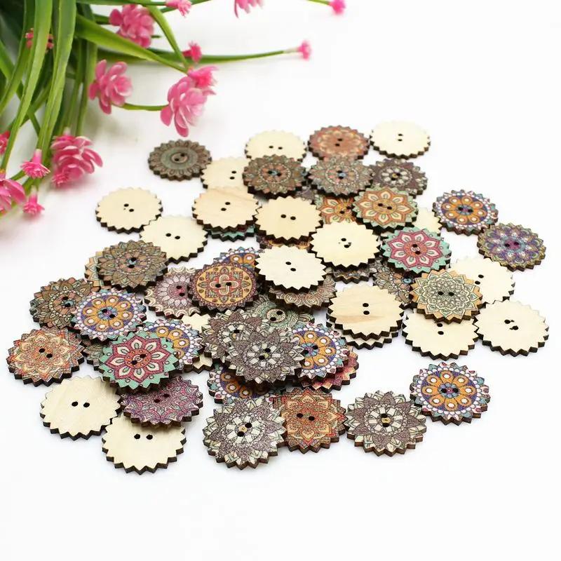 50pcs /lot 20/25mm Painted Gear Buttons Scrapbooking Handwork Sewing wooden Decorative buttons