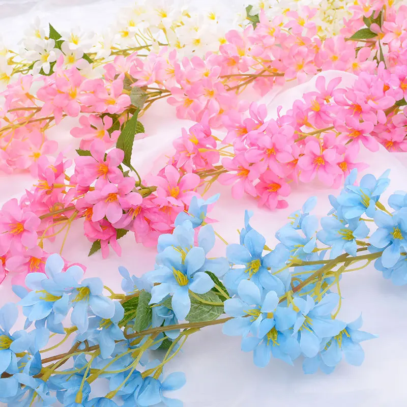 18 Heads Artificial Cherry Blossom Rose Vine Wall Hanging Flower Decoration Rattan Fake Plant Leaf Wreath Roman Home Decor