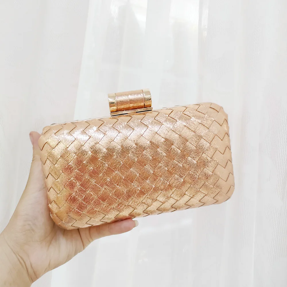 DG PEAFOWL PU Webb Weave Clutch Evening Bag Knitting Satin Chain Handbags for Lady Shoulder Crossbody Bag Bridal Weddinbg Purse