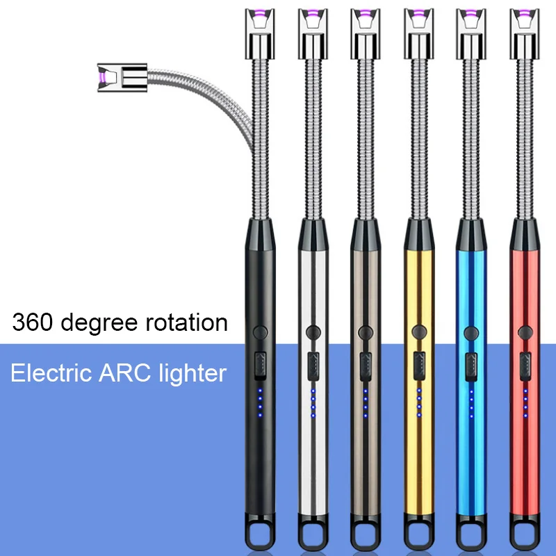 Kitchen Gas Stove Pulse Electric Candle Long Lighter With Plasma ARC Effect Windproof Igniter Rechargeable Flameless Lighters