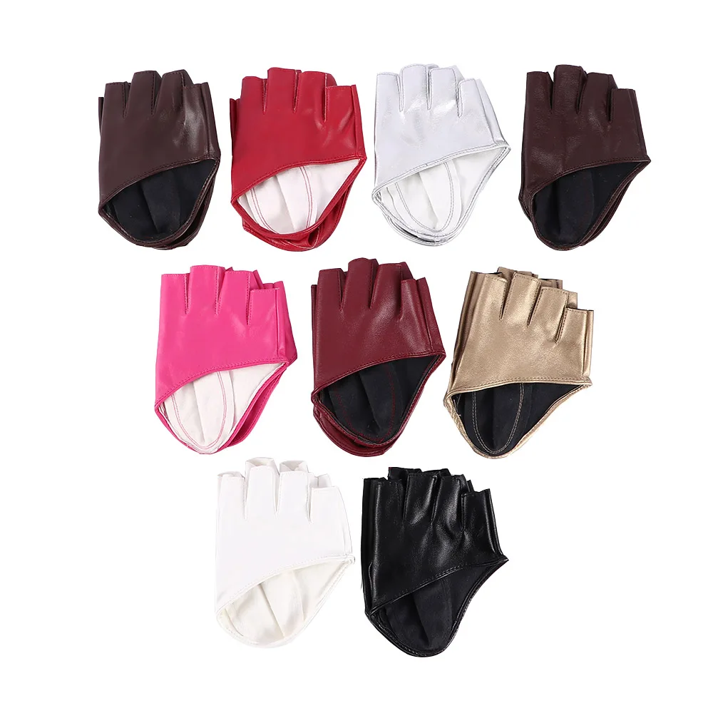 Guantes sin dedos de cuero PU para hombre y mujer, guantes de medio dedo para conducir, a la moda, color negro, Unisex, 1 par