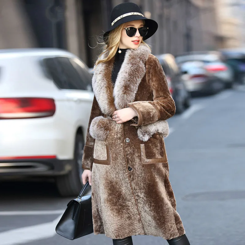 Natural Real Female Fox Fur Collar Wool Jacket Winter Coat Women Clothes 2020 Korean Vintage Double-faced Tops ZT4107