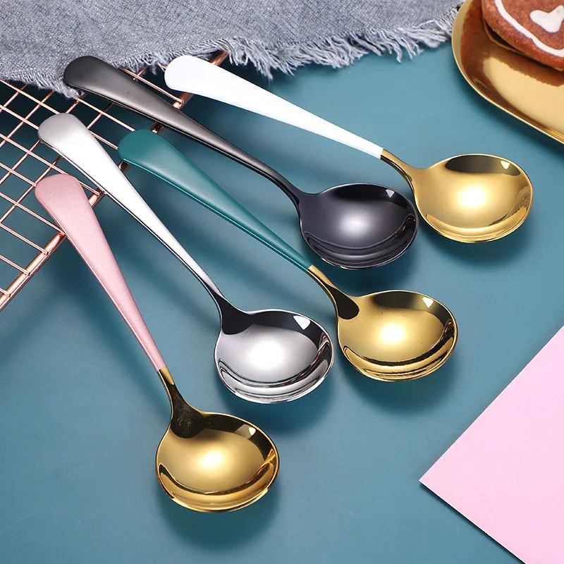 15.8 x 4.4cm Stainless Steel Round Head Coffee Stiring Spoons Tea Dessert Ice Cream Thicken Spoon Kitchen Tableware Tools