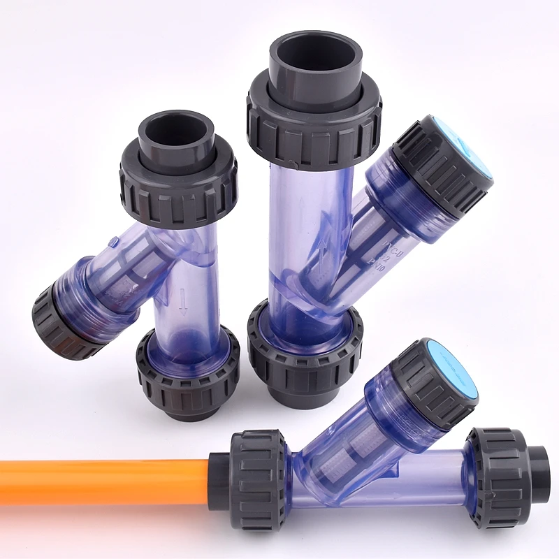 I.D 20~63mm Transparent UPVC Y-Type Filter Aquarium Fish Tank PVC Pipe Connector Irrigation Filters Garden Watering Tube Joints