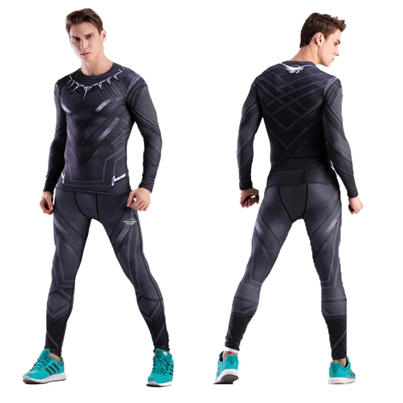 Men\'s Compression Sport Suits Running Set Gym Workout Clothes Sportswear Fitness Dry Fit Shirt Tights Cosplay MMA BJJ Rashguard