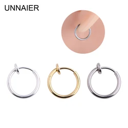 UNNAIER 1Pair 13mm Diameter Hoop Earrings No Hole Clip Earrings Stainless Steel Ladies Ear Clips 2023 Earring Trend New Arrival