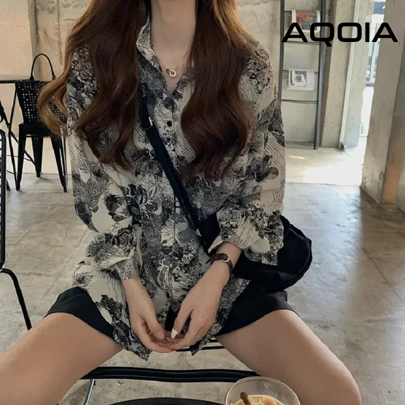 2022 Spring Street Style Long Sleeve Loose Women Blouse Chic Oversize Button Floral Print Ladies Shirt Hip Hop Female Clothing