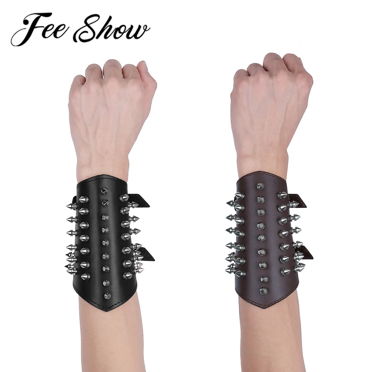 Unisex Faux Leather Metal Spikes Gauntlet Wristband Armband Guard Medieval Bracers Protective Women Men Steampunk Arm Armor Cuff