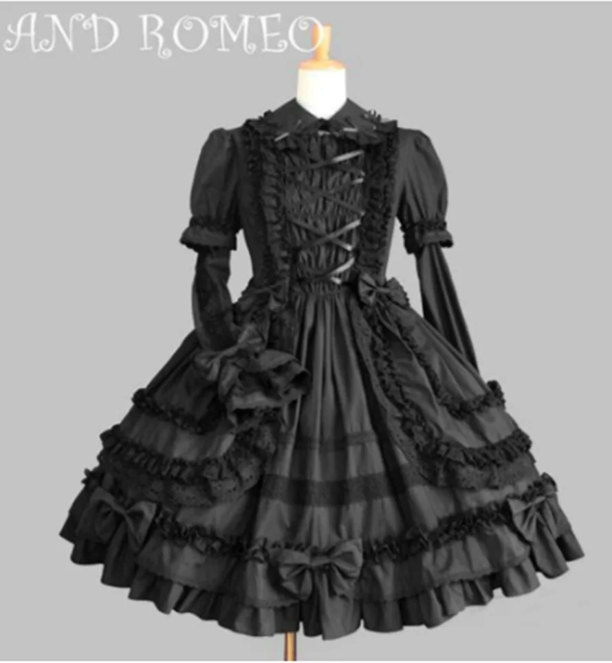 Kawaii girl gothic palace sweet lolita dress vintage lace bowknot peter pan collar victorian dress  lolita op loli cosplay