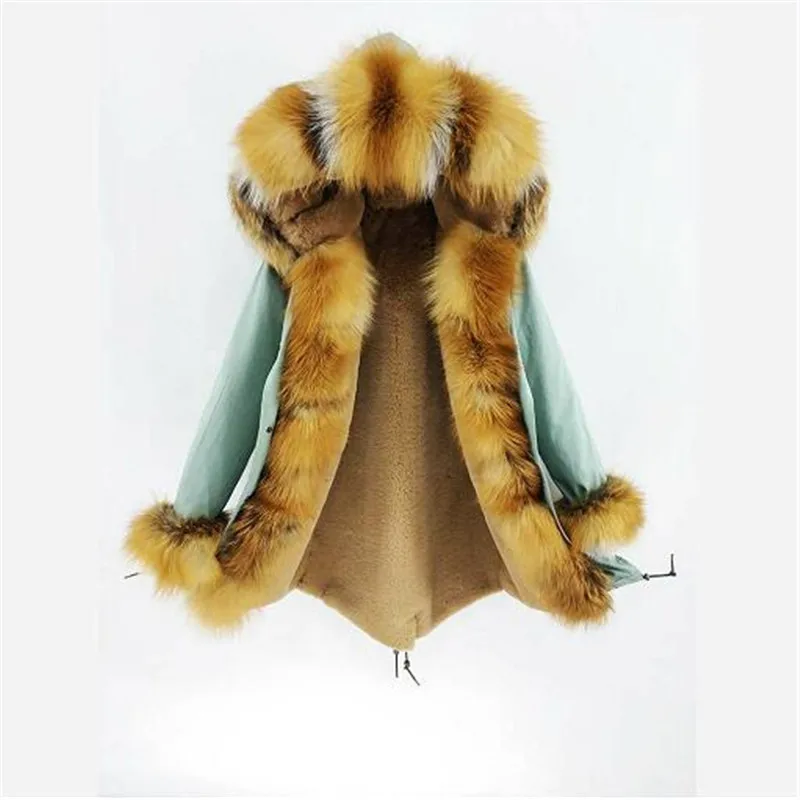 

2022 new women Real Fur Coat Thick Warm Loose Detachable faux fur liner Real fox Fur parka winter garment parka