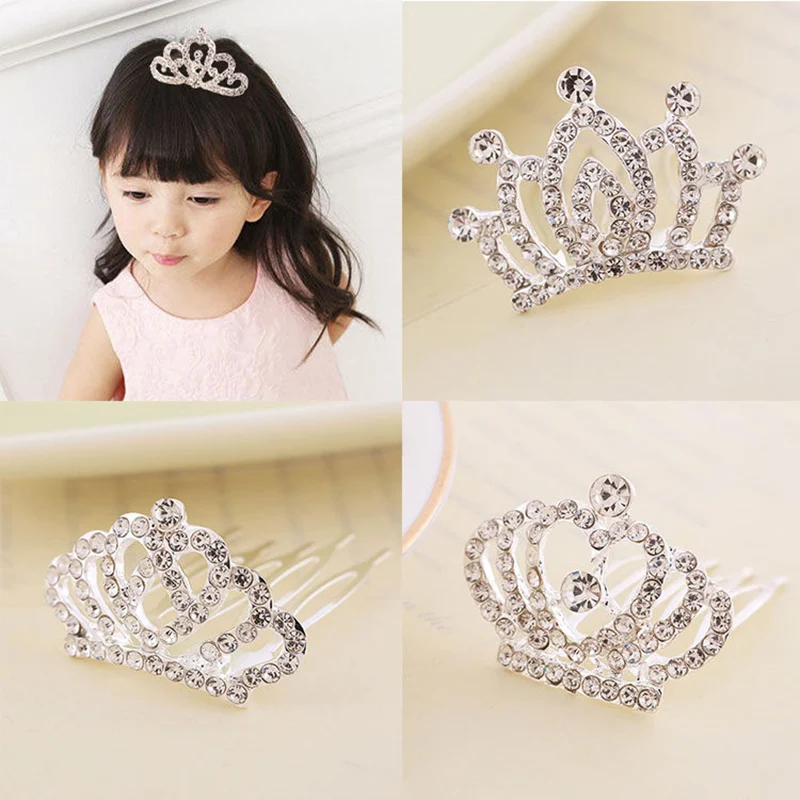 Girls Kids Princess Crown Mini Cute Flower Crystal Rhinestone Hair Combs Birthday Party Tiaras Decor Jewelry Hair Accessories