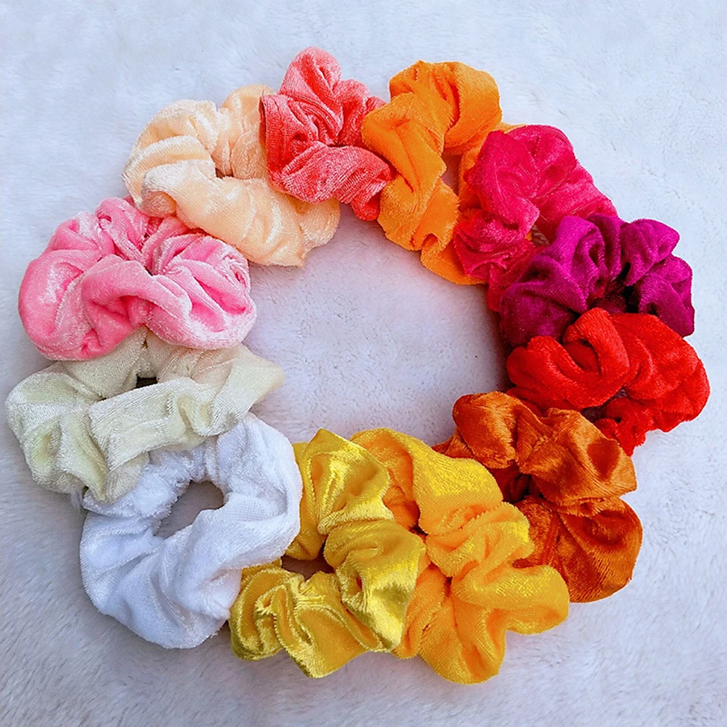 

12PCS Women Girls Velvet Scrunchie Vintage Solid Color Ponytail Holder Velvet Hair Tie Ponytail Holder Ties Rope Accessories