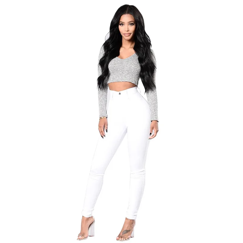 2022 Spring Summer Trousers Black and White High Waist Jeans For Women Casual Skinny High Elastic Denim Pencil Pants S-2XL