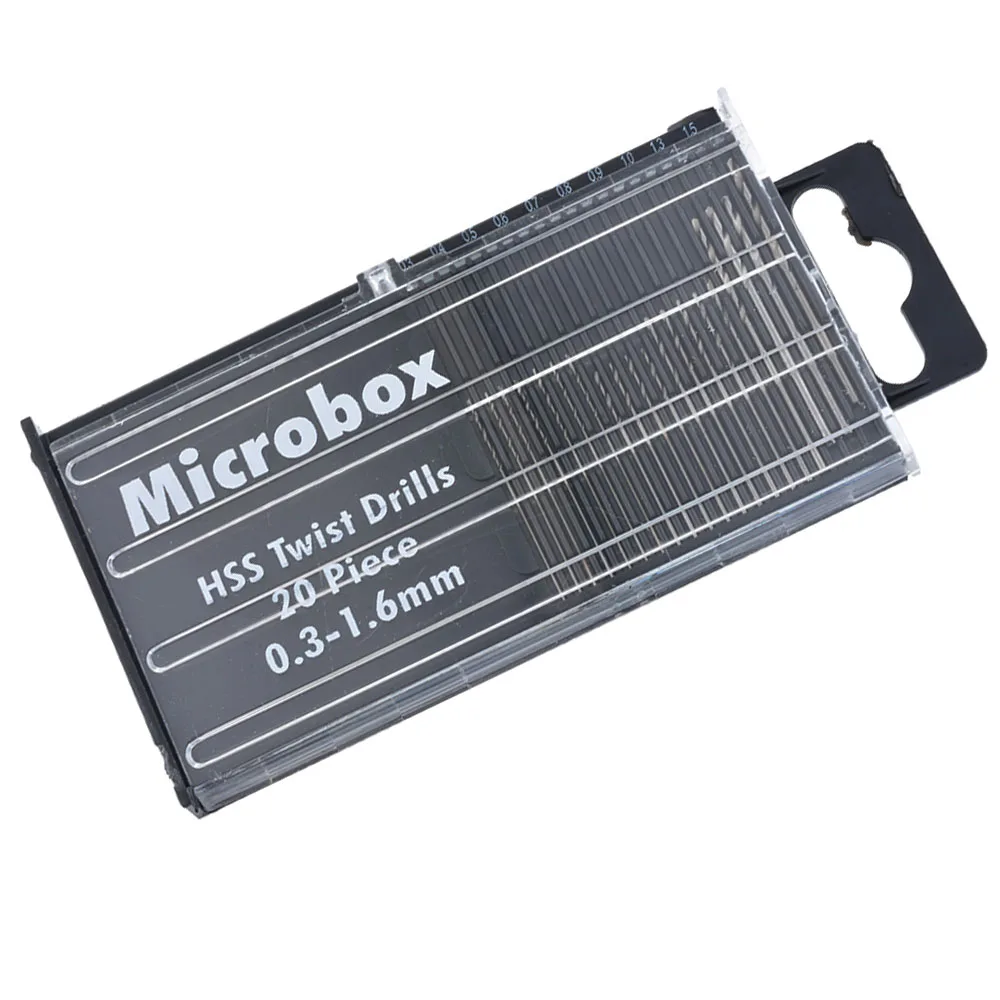 20 Chiếc 0.3Mm-1.6Mm Mini HSS Micro Thép Tốc Độ Cao Xoắn Bộ Mũi Khoan Hộp
