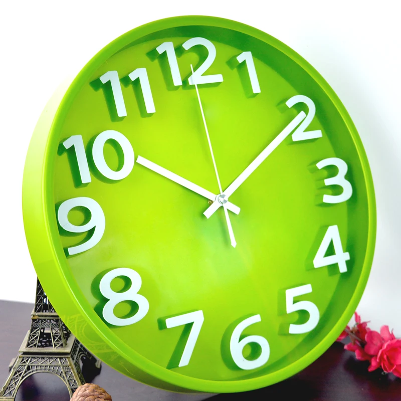 12 Inches Mute Wall Clock Fashion Living Room Decoration Simplicity Clock Lemon Green Creativity 3D Scale Wall Clock E11667