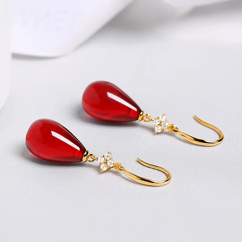 Women Amber Earrings Fashion Natural Red Amber Jewelry 925 Silver Earring Lucky Amulet Gifts For Women Charms Jewellery