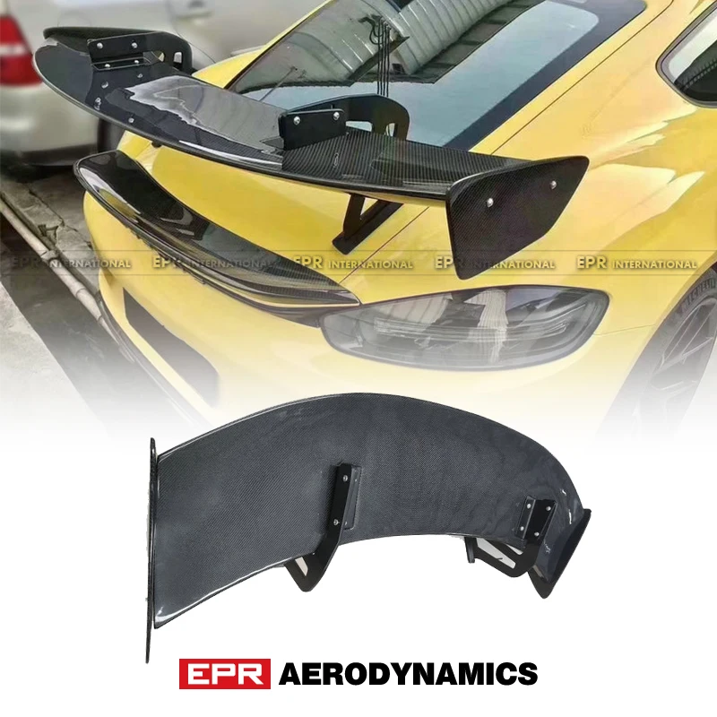

For Porches Cayman 718 987 981 GT4 Type Carbon Fiber Swan Neck GT Spoiler Glossy Finish Rear Trunk Wing Splitter Set Racing Kit
