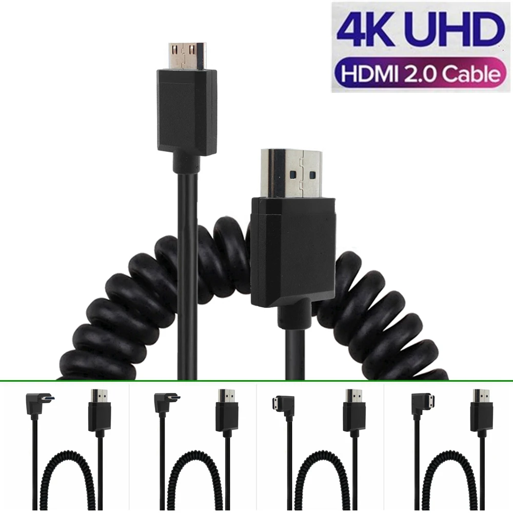 OD 3.0mm Super Soft Thin HD-compatible to Mini HDTV male stretch Spring Cable 2k 4k hd @60hz Light-weight Portable