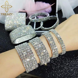 TREAZY 1-10 Rows Rhinestones Bridal Wedding Bangles Gold/Silver Color Crystal Stretch Bracelet Women Wristband Elastic Jewelry