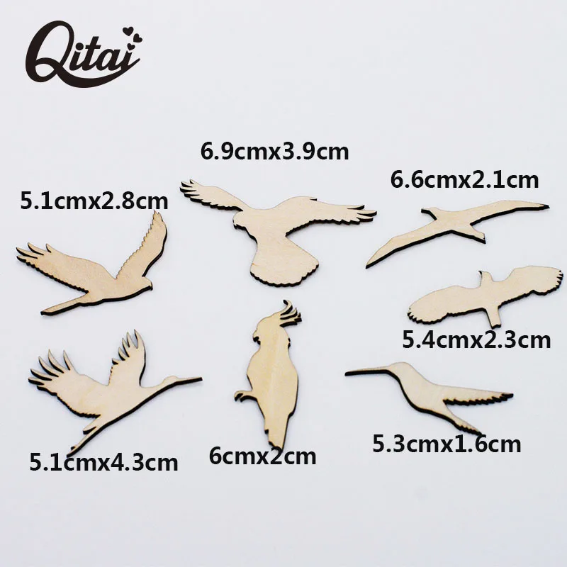 Legno intagliato a forma di uccello QITAI 28 pz/set 7 disegni artigianato in legno animale fai da te Scrapbooking regali decorazione della casa