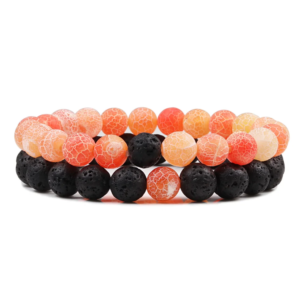 1-2PCS Natural Lava Stone Beaded Bracelets Set