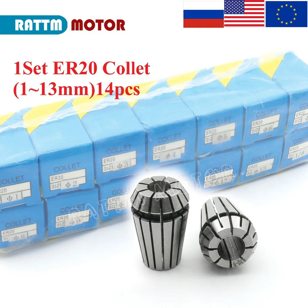 1 set of ER20 Spring Collet Chuck (14pcs) For CNC Milling Lathe Spindle Tool Holder Accessorie