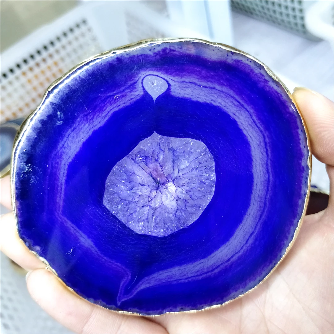 Natural Colorful Agate Slices Gilt-Edged Coaster Gold Home Office Decoration Kitchen Decor Craft Supplies Wholesale We Rob China