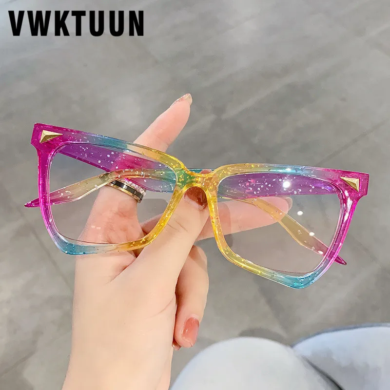 

VWKTUUN RainBow Sunglasses Women Cat Eye Shaped Sun glasses Hollow Oversized Sunglass Anti Blue Light lentes Female Glasses