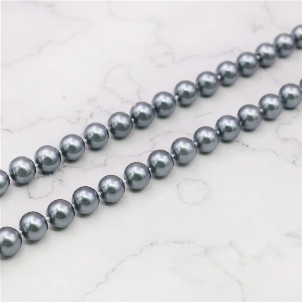 8 10 12mm Round Silvercolor Gray Long Pearl Shell Necklace Women Hand Made Jewelry Making Accessory Gifts For Mothers 36inch