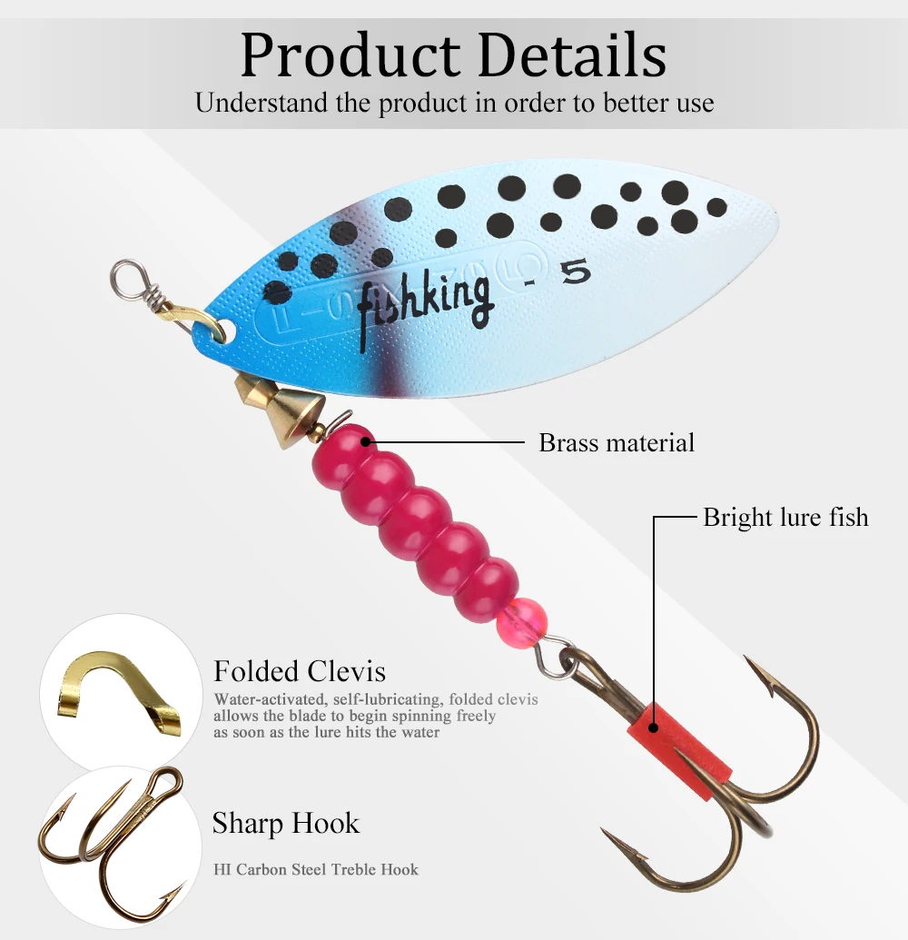NGB Spinnerbait 4,4g 7,1g 12,6g 17,7g 26,2g Löffelköder für Hecht, Metallköder mit Dreifachhaken, Künstlicher Bass-Köder, Angelköder – Detail 2
