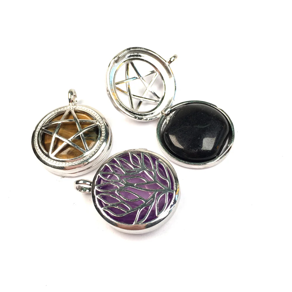 Natural Stones Hollow Pendant Pentagonal alloy Cage With stone Pendant Pendants for Jewelry Making DIY Necklaces Accessories