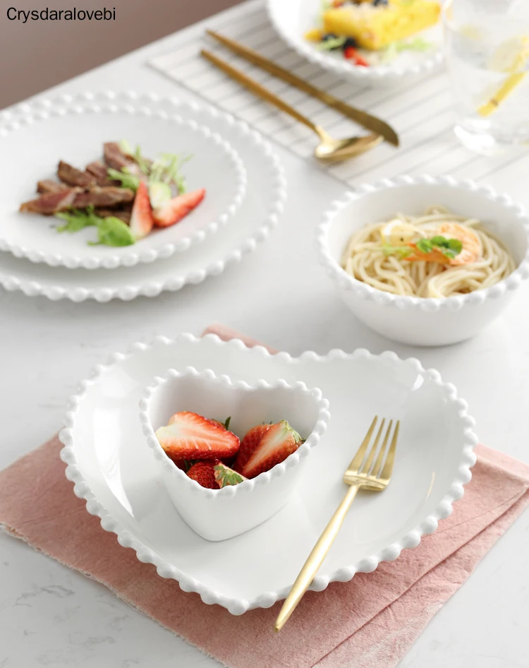 Hot sale simple style white color pearl shape plate bowl heart shape dessert plate soup bowls tableware 1pc/lot